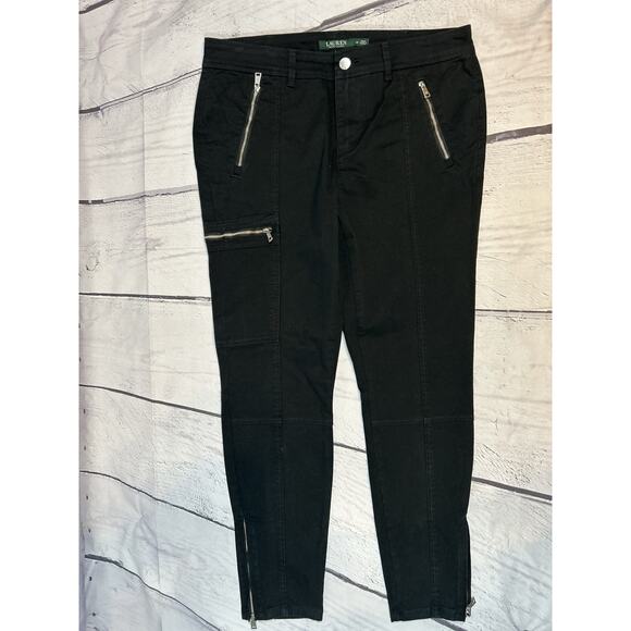 Ralph Lauren Black Label Pants - Lauren Ralph Lauren Black Stretch Cargo Moto Style Pants Size 10 with Zippers